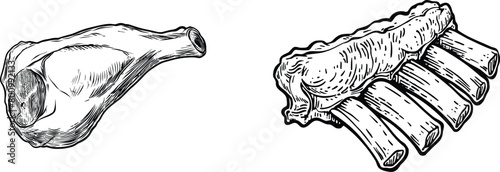  Set of steaks, grilled meat, vector illustration.