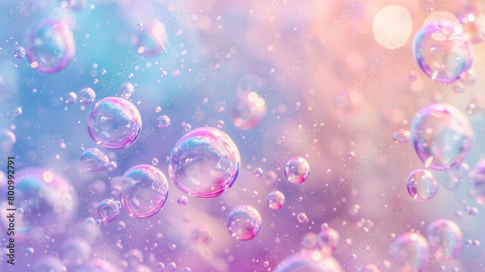 Air bubbles rise gently through a pastel liquid, creating a serene and whimsical background