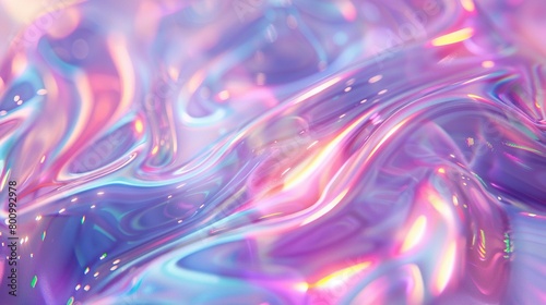 Holographic pastel foil flows across the background, its luminous swirls soothing and captivating