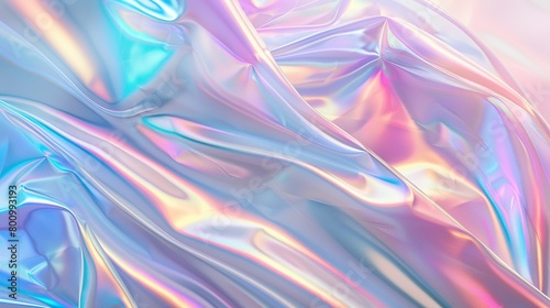 The background features a flowing, holographic pastel foil, reflecting light in a spectrum of soft colors