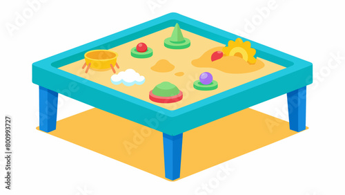 A sand table with kinetic sand and tactile toys allowing children with fine motor skill difficulties to engage in sensory play.. Vector illustration