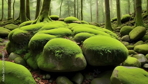 Lush Green Moss Covering Rocks In A Forest Natur Upscaled 4