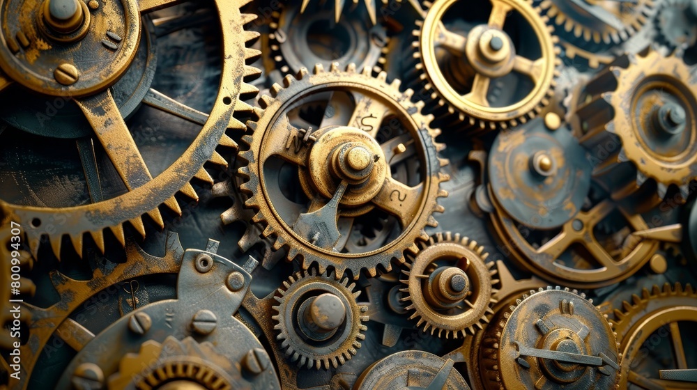 A beautiful clockwork machinery with lots of gears and cogs A beautiful clockwork machinery with lots of gears and cogs