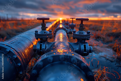 Oil Pipeline at Sunset in the Style of Canon TS-E 17mm f4L Tilt-Shift photo