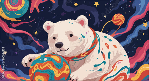 Psychedelic Art - Sad Polar Bear Illustration - Impact of Global Warming, Pollution, Increasing Ice Melting.