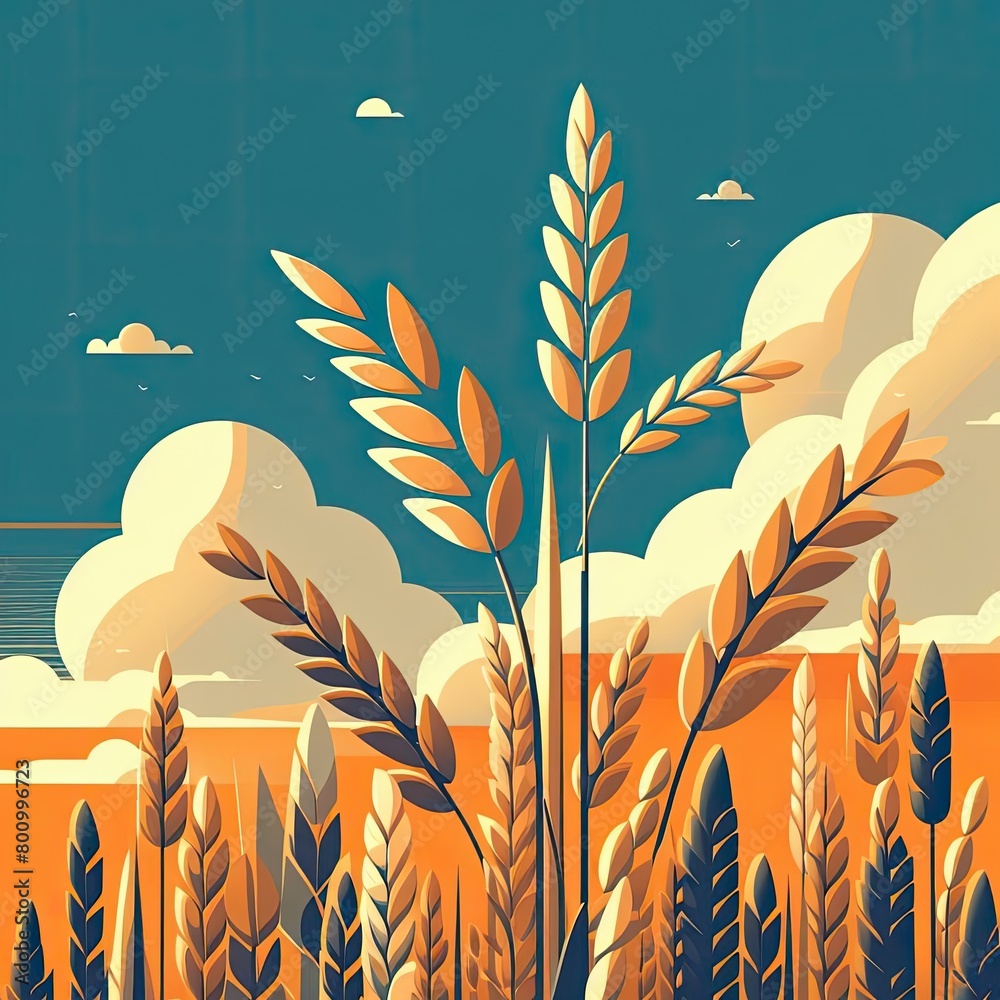 Obraz premium Harvest paddy under the Azure Sky with Generative AI.