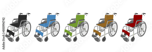 シンプルで機能的なデザインの介助ブレーキ付き車椅子1台（黒色・青色・緑色・茶色・赤系/複数セット）
