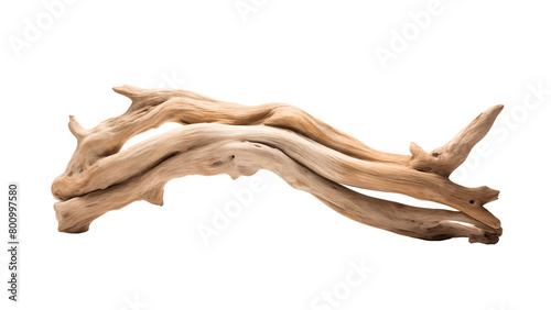 A dynamic driftwood piece with intricate twists and a smooth texture, isolated on a transparent background. Generative AI