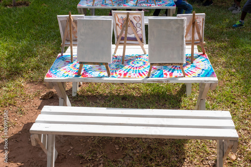 Table set for a sip and paint activity at pop-up event in Lagos, Nigeria on April 13, 2024.