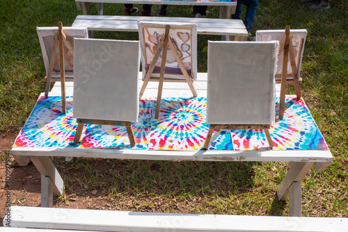 Table set for a sip and paint activity at pop-up event in Lagos, Nigeria on April 13, 2024.