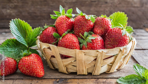 Erdbeeren im Holzkörbchen auf Holzhintergrund  © oxie99