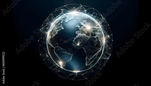 The globe is artistically featured, dramatically interconnected by a fantasy-like network resembling glowing spider silk, emphasized with surreal, vibrant colors representing AI connections.