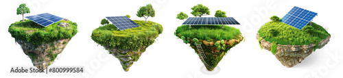 floated green grass island with solar panel in the air isolate on transparency background PNG photo