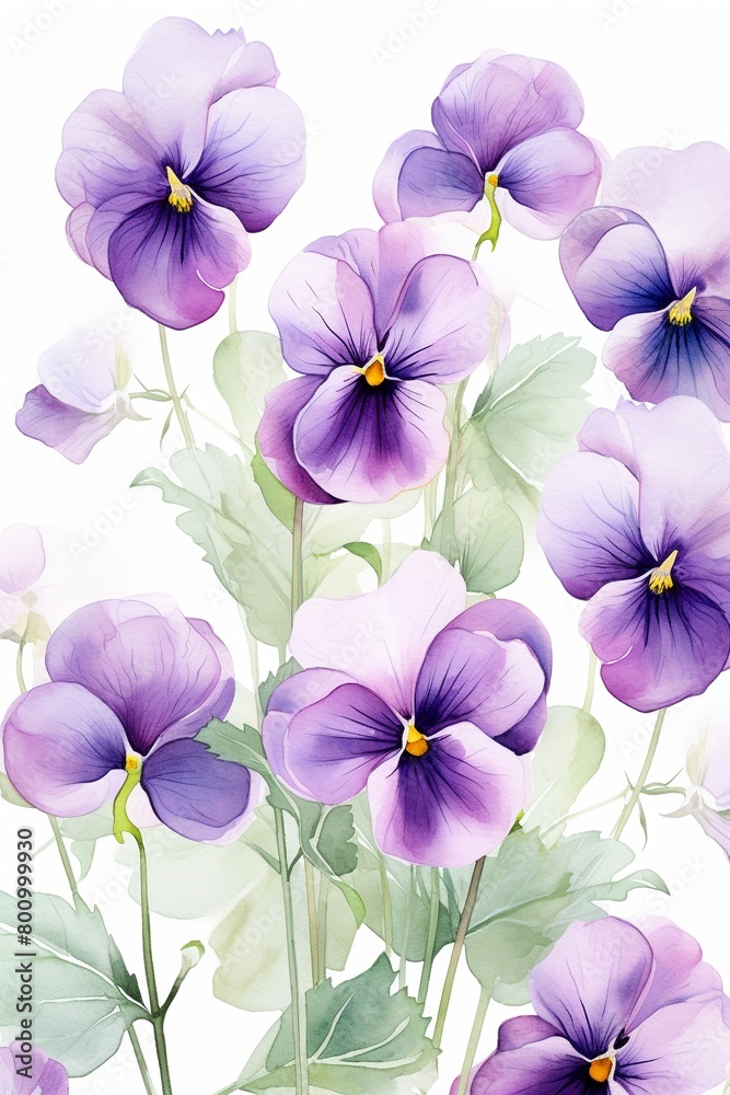 Repeating watercolor pansies in pastel hues, vector format for a gentle touch on seasonal greeting cards and decor ,  vector and illustration