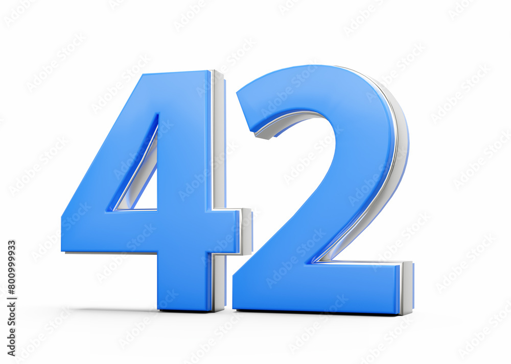 3D Number 42 Forty Two Made Of Blue Body With Silver Outline On White Background 3D Illustration 3D Number 42 Forty Two Made Of Blue Body With Silver Outline On White Background 3D Illustration