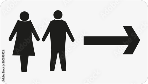 Panneau rectangulaire sur fond blanc avec homme et femme et flèche directionnelle 