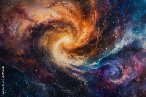 The swirling vortex of a galaxy's birth. A cosmic tempest of dust, gas, and stars. photo