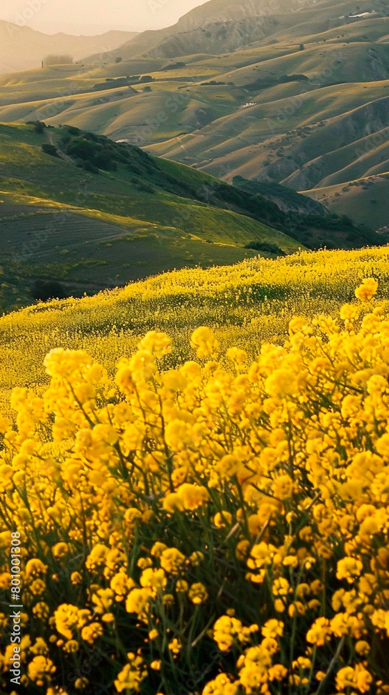Mountain landscape with yellow flowers
