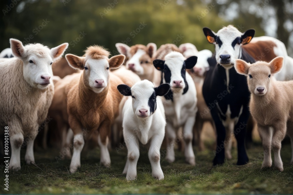 Obraz premium 'together standing many farm animals group large pig animal goat sheep isolated on white background herbivore cattle mammal domestic vertebrate studio shot nobody no people cow herbivorous donkey'