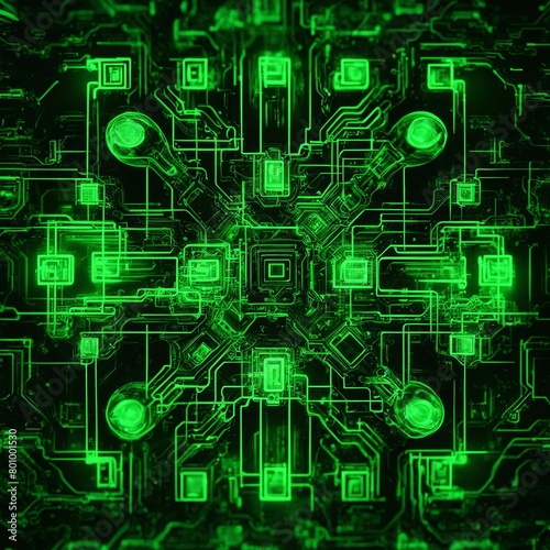 A green background illustration with many electronic components. Abstract digital design for decoration