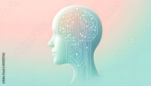 a silhouette of a human head, with an intricate network of circuits and digital pathways inside. The circuits representing the dynamic flow of information.