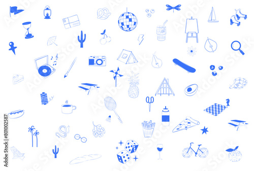 Collection of food, drink, hobby and leisure icons. Simple lifestyle symbols. Lifestyle icons. Editable vector illustration.