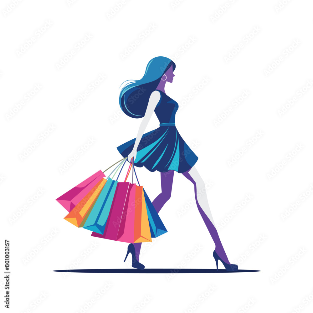 woman shopping with shopping bag. concept of shopping. Vector illustration