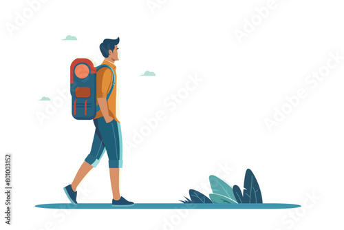 man with backpack travel. holiday vacation. flat design isolated Vector illustration