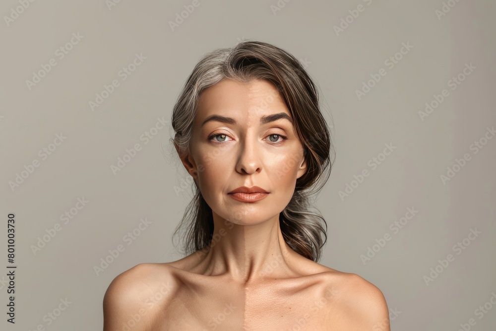 Aging solution visual in split screen showcases anti aging transitions, complemented by before after skincare regimen and genetic wrinkle smoothing. Aging solution visual in split screen showcases anti aging transitions, complemented by before after skincare regimen and genetic wrinkle smoothing.