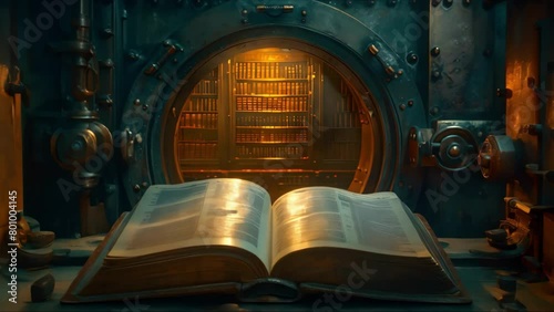 Illuminated Knowledge: A Beacon of Wisdom in the Vault of Secrets. Concept Knowledge Sharing, Wisdom, Secret Vault, Illumination, Beacon photo
