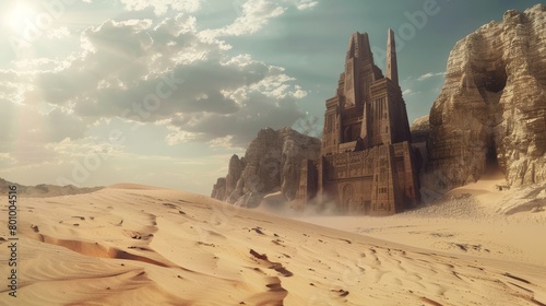 A vast desert where the sands shift to reveal ancient, undiscovered ruins beneath. 