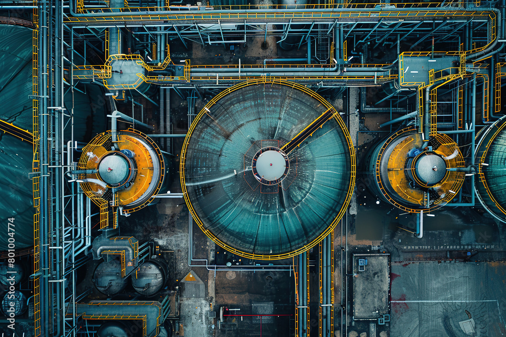 banner of Large commodity tanks in an industrial area, top View banner of Large commodity tanks in an industrial area, top View