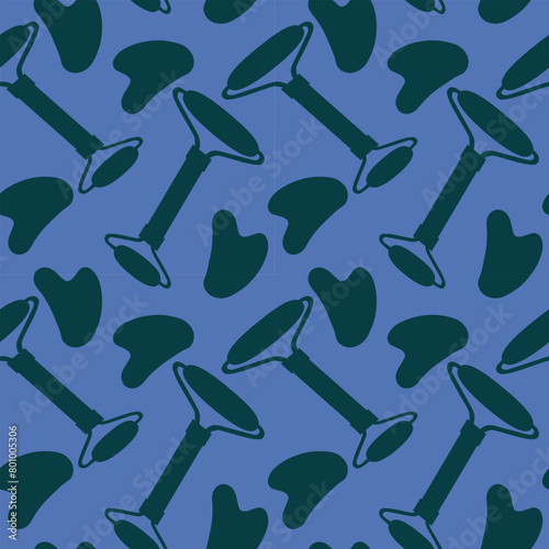 blue seamless pattern with guasha and roller