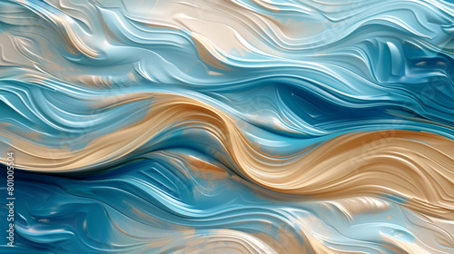 Soft Wave Art in Azure Blue and Tan © Aziz
