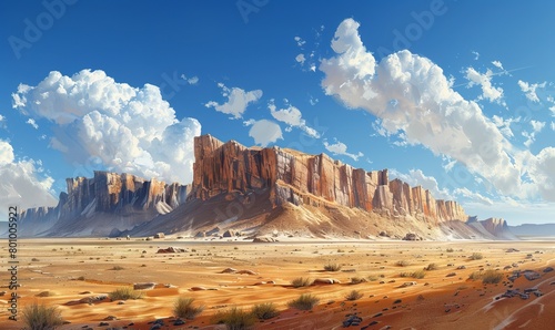 Cliffs  blue sky and clouds in a remote desert