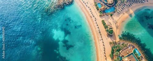 Aerial Drone view of a Beach in Dubai, United Arab Emirates. photo