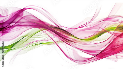 Energetic waves of magenta and lime green intersecting on a clean white backdrop.