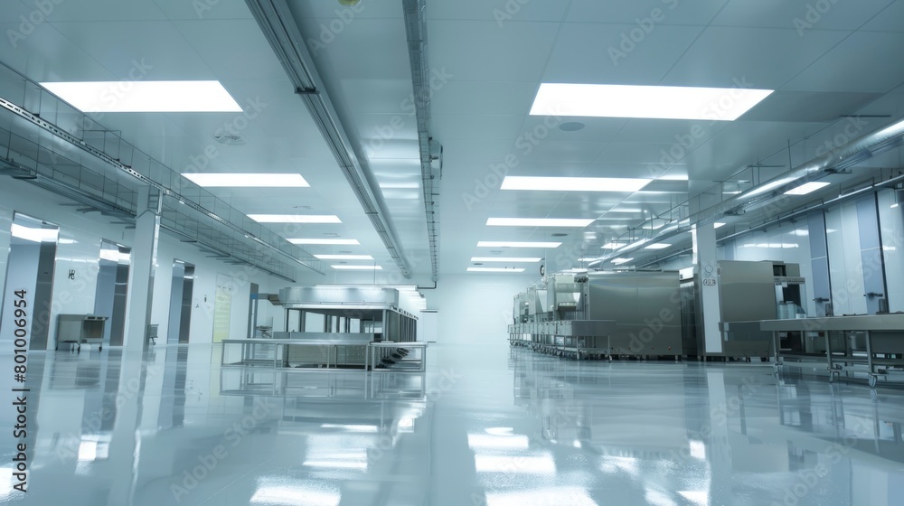 A large industrial kitchen with stainless steel appliances