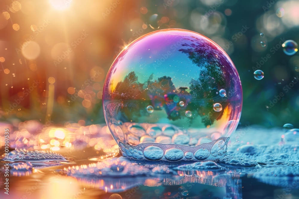 Soap bubbles with abstract bokeh background, 3d render Soap bubbles with abstract bokeh background, 3d render