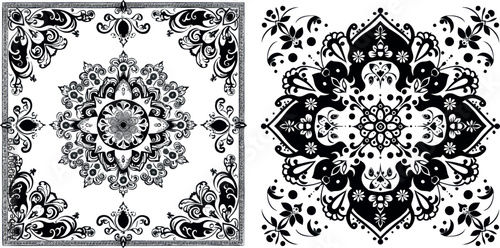 Black and White Bandana Print With Element Henna Style