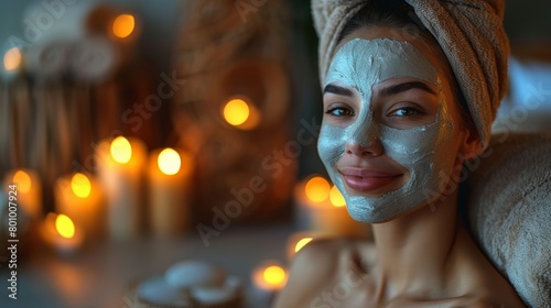 A glowing woman enjoying a luxurious facial mask, treating herself to an indulgent spa day at home for radiant skin.