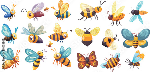 Flying insects vector collection - cartoon bee, butterfly © Zaleman