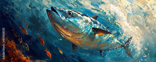 Bluefin tuna fish swimming in ocean water photo