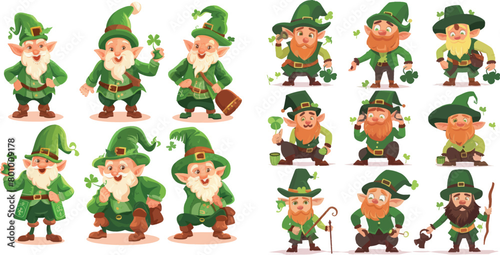 Leprechaun patrick characters. Leprechauns party, irish gnome saint patron ireland holiday day cute