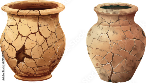 Cracked ceramic pot. Old ancient clay artefact