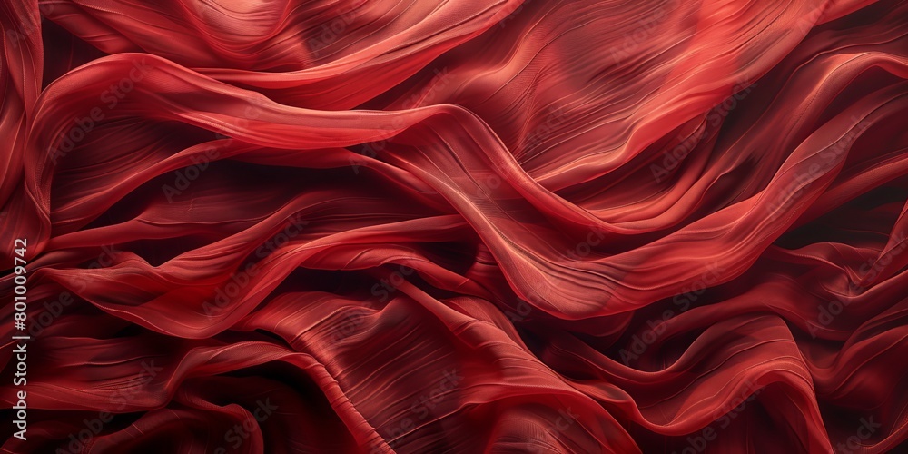Obraz premium Red Textile with Wrinkles and Folds. Colorful Luxury Surface Background.