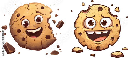 Crumble cookie snack. Cartoon smile biscuit and chcolate cookies mascot with eyes and bite photo