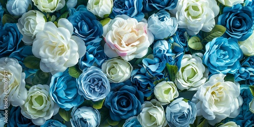 Floral Wallpaper with Multicolored Flowers. Colorful Mother s Day Background with Turquoise  Blue and White Roses.
