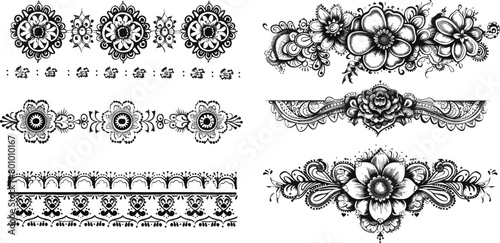 Mehndi tattoo doodle borders