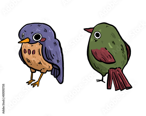Small bird cute character design isolated icon set color hand draw.